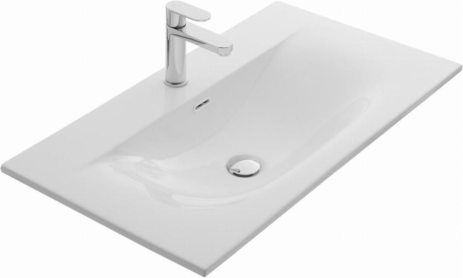 BLUE LABEL Mette wastafel keramiek model Soft 1x kom 1x kr gat 80cm wit glans 80x46x1 8 (bxdxh)