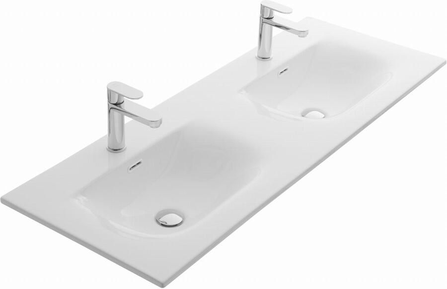 Thebalux Type Soft wastafel 121x46x2cm 2 kraangaten 2 wasbakken Rechthoek keramiek wit glans 3SF120082