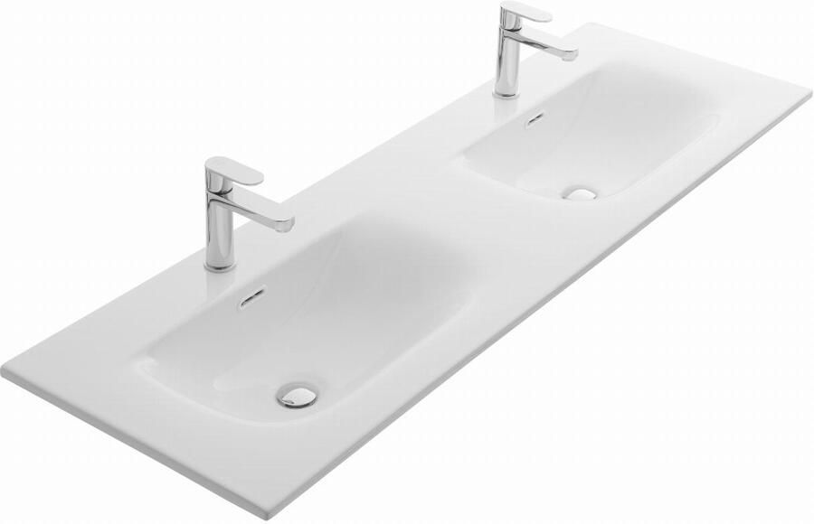 Thebalux Type Soft wastafel 141x46x2cm 2 kraangaten 2 wasbakken Rechthoek keramiek wit glans 3SF140082
