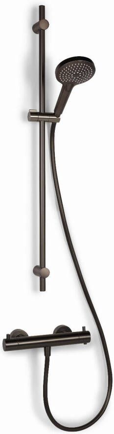 BLUE LABEL Brondby glijstangset 90cm met douchethermostaat 150mm slang 150cm geborsteld nikkel