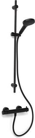 BLUE LABEL Brondby glijstangset 90cm met douchethermostaat 150mm slang 150cm mat zwart FK-8072ASET-BL - Foto 1