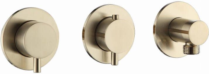 BLUE LABEL Brondby Inbouwthermostaat met 3-weg omstelling inbouw + afbouwdeel ronde rozetten 1 2" aansluiting geborsteld goud FK-CA22-H-BB
