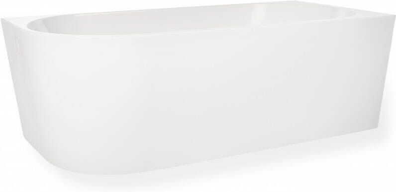 BLUE LABEL Rasmus back-to-wall bad; hoek rechts; acryl; chroom pop-up afvoer; vaste overloop; 180x80x58cm (LxBxH); mat wit.