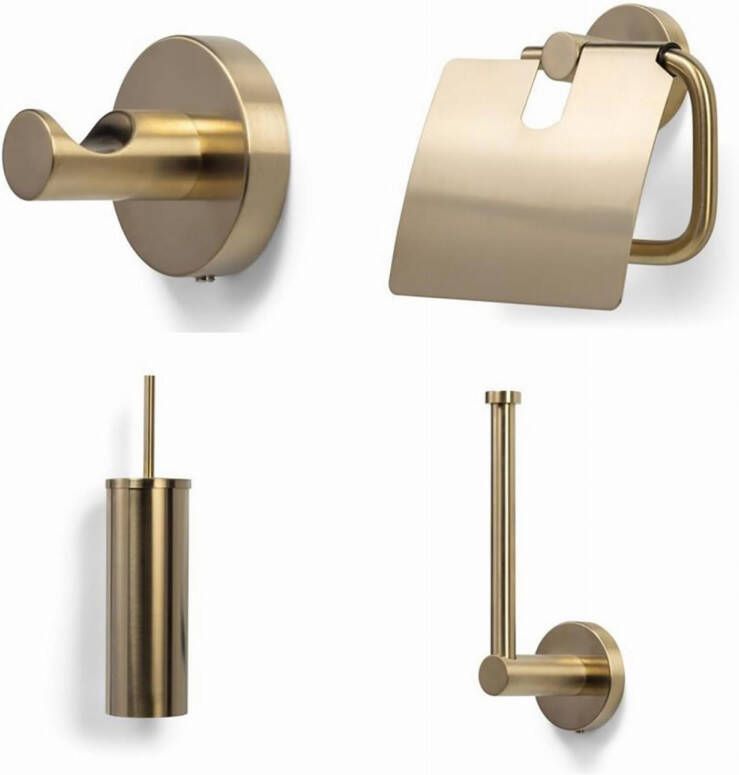 BLUE LABEL Vida toiletset toiletborstel toiletrolhouder reserverolhouder en haakje geborsteld messing FK8001BB