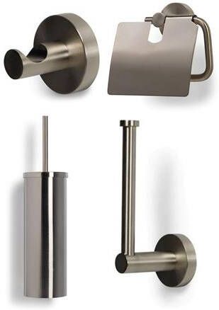 BLUE LABEL Vida toiletset toiletborstel toiletrolhouder reserverolhouder en haakje geborsteld nikkel FK8001BN