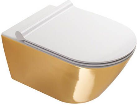 CATALANO Zero wandhangend toilet 55x35cm wit van binnen goud van buiten + Newflush met gratis toiletblokhouder en 8 Duofresh sticks
