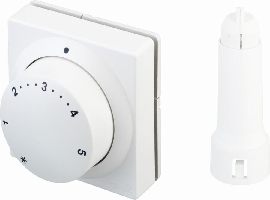 DANFOSS thermostaatknop binnenzeskant 22 gasgevuld bereik 10-30C capillair 2m wit RAL9016 013G5062