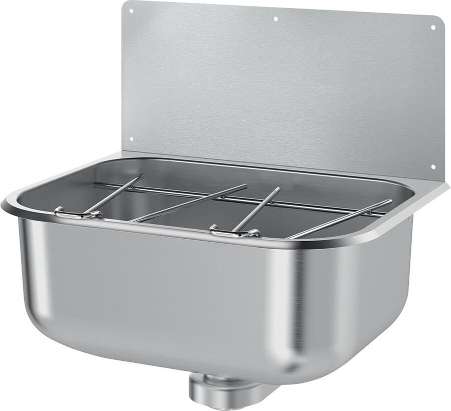 DELABIE uitgietbak met spatwand muurmodel rvs 304 mat gepolijst lengte 460mm.
