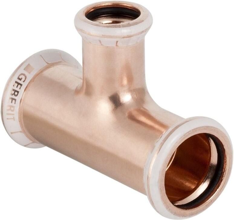 GEBERIT Mapress Verloop T stuk 90 graden koper met CIIR afdichtring 54mm x 28mm x 54mm(persmof x persmof x persmof ) - Foto 2