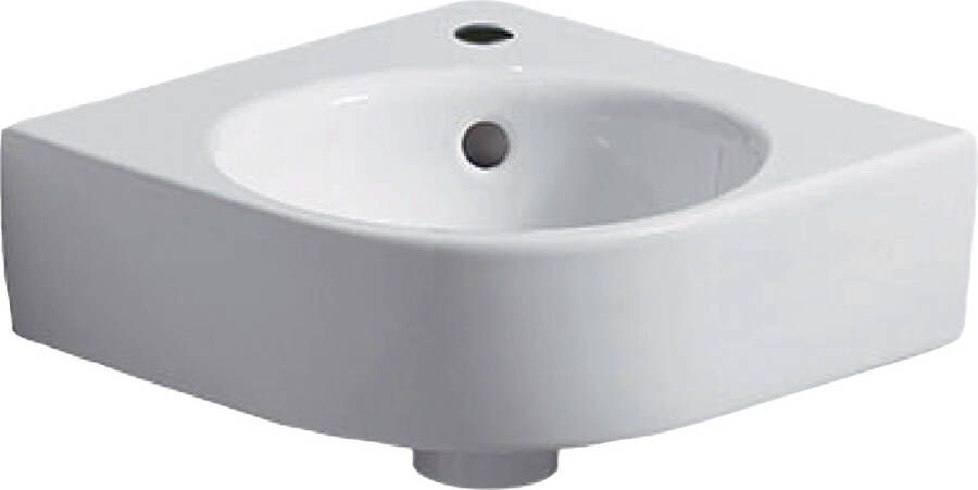 GEBERIT Renova Compact Hoekfontein 1x waskom kraangat midden overloop keramiek 450 x 395 x 155mm (BxDxH) wit