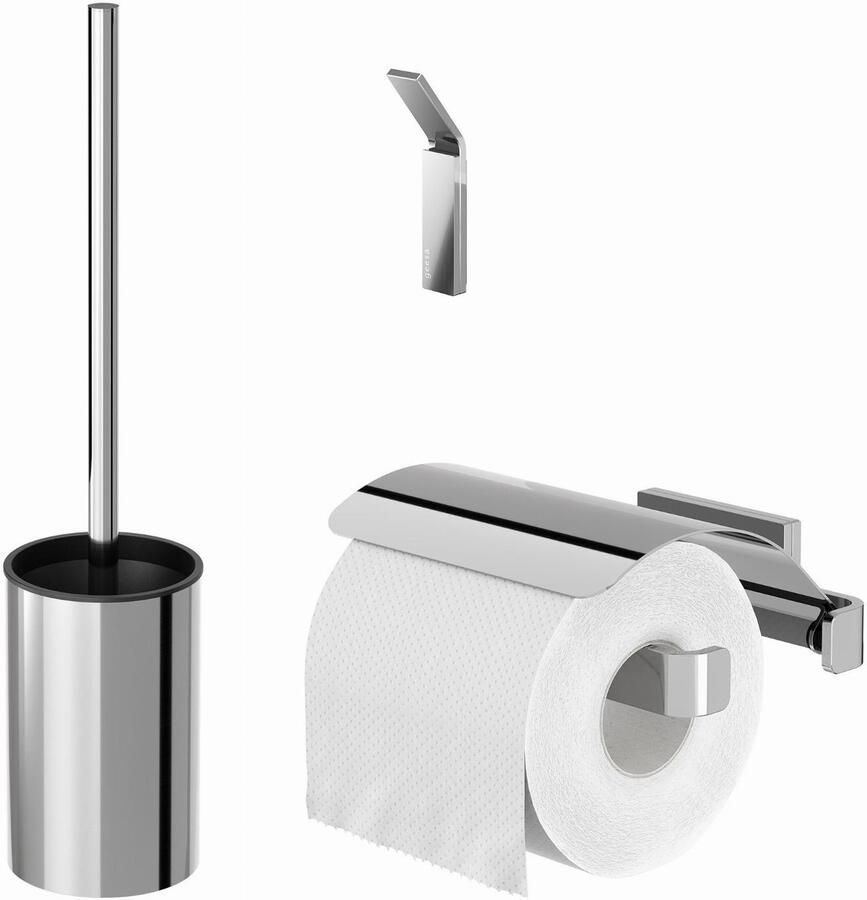 GEESA Craft Toiletaccessoireset Toiletborstel met houder Toiletrolhouder met klep Handdoekhaak RVS gepolijst
