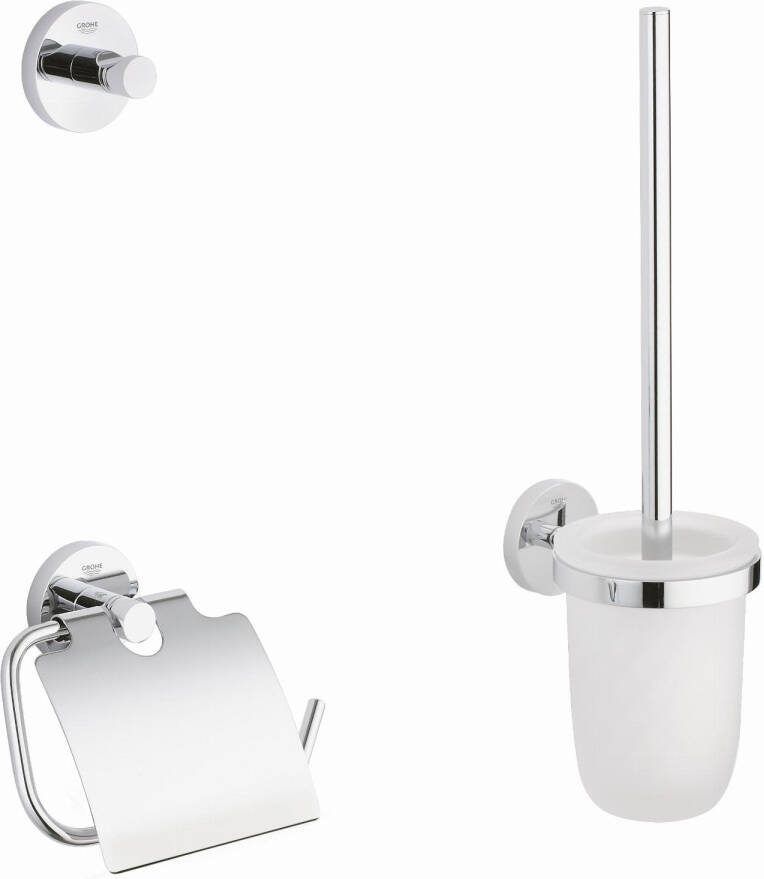 GROHE Essentials accessoireset 3 in 1 toilet met closetrolhouder jashaak en closetborstelgarnituur chroom 40407001
