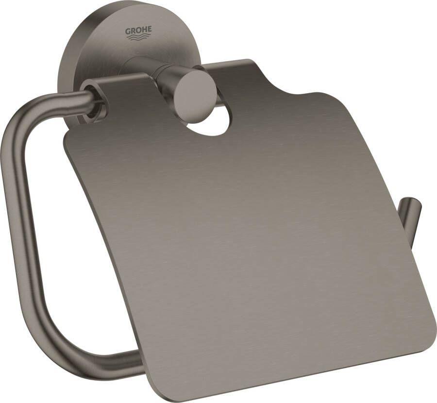 GROHE Essentials Toiletrolhouder met deksel rond wand 1-gats metaal hard graphite geborsteld