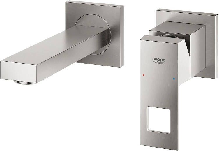 GROHE Eurocube Wastafelmengkraan S size wand eengreeps 2 gats G1 2" 171mm uitloop vast supersteel - Foto 2