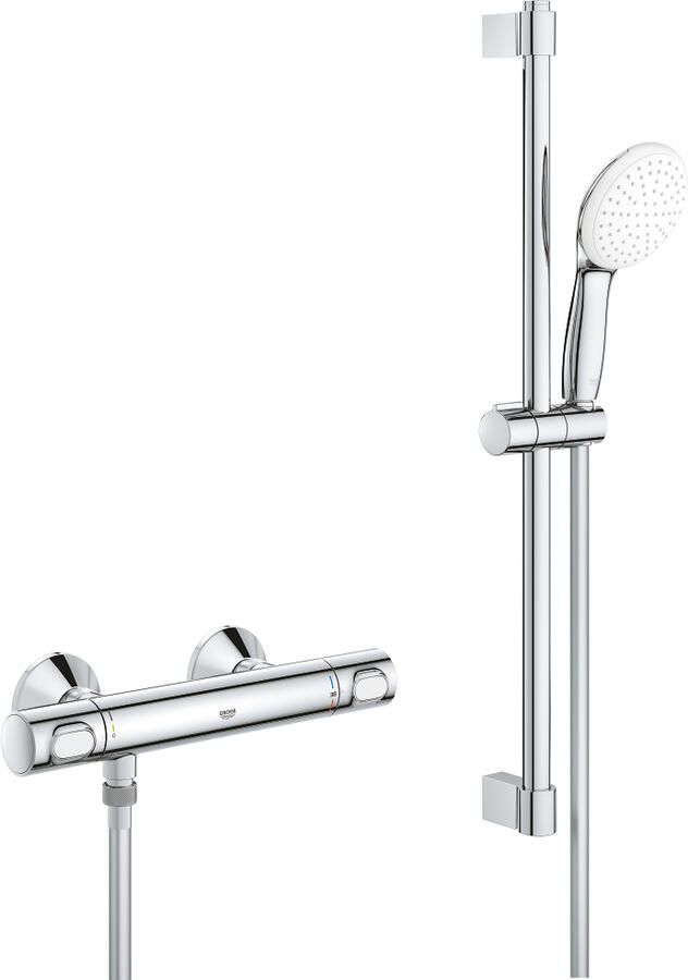 Grohe Grohtherm 500 Doucheset thermostatische douchekraan met glijstangset 60cm ronde handdouche 1 straalsoort chroom 34796001