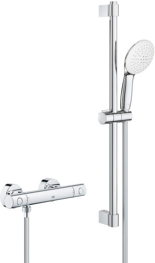 GROHE Grohtherm 800 Cosmopolitan comfortset m. douchethermostaat m. koppelingen HOH=15cm m. glijstang 60cm en handdouche m. 2 straalsoorten chroom 34768001