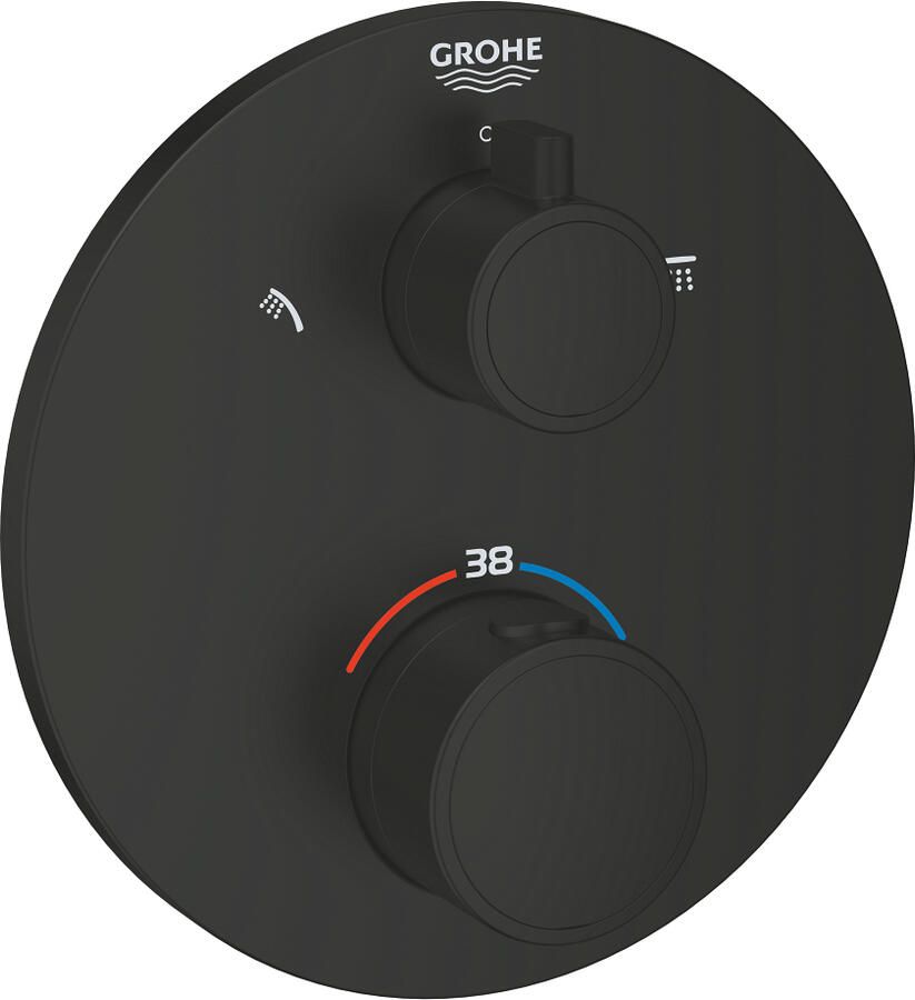 Grohe Grohtherm Douchemengkraan afdekset thermostatisch 2 uitgangen met omstelling rond matte black 1022082430