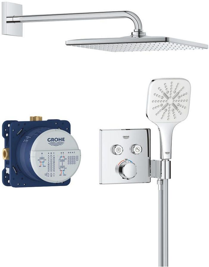 GROHE Precision Smart Control showerset compleet m. handdouche 13cm m. 3 straalsoorten en hoofddouche 31x31cm m. inb. douchekraan therm. vierkant m. 2 functies chroom 34876000