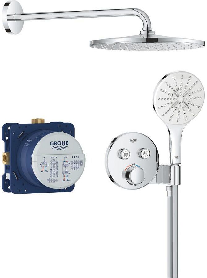 GROHE Precision Smart Control showerset compleet m. handdouche 15cm m. 3 straalsoorten en hoofddouche 31cm m. inbouw douchekraan therm. rond m. 2 functies chroom 34877000