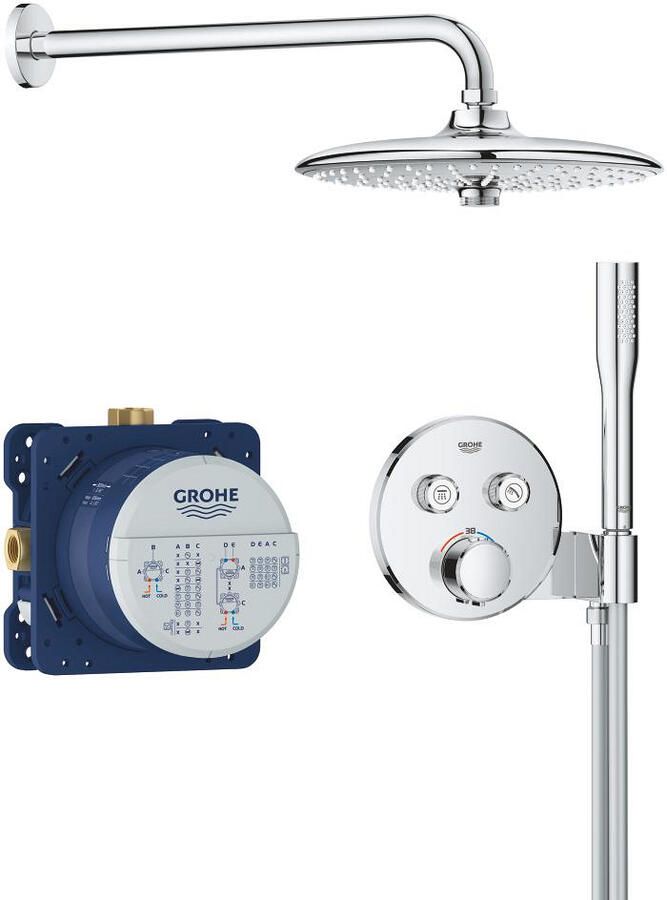GROHE Precision Smart Control showerset compleet m. handdouche stick m. 1 straalsoort en hoofddouche 26cm m. inbouw douchekraan therm. rond m. 2 functies chroom 34878000