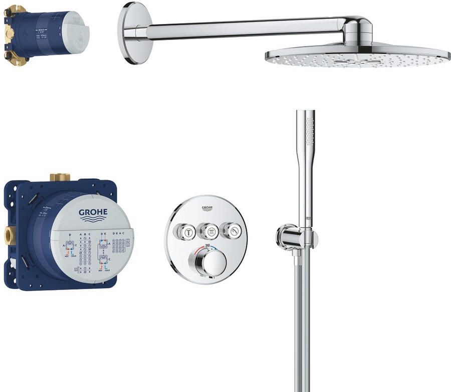GROHE Precision Smart Control showerset compleet m. handdouche stick m. 1 straalsoort en hoofddouche 31cm m. inbouw douchekraan therm. rond m. 3 functies chroom 34874000
