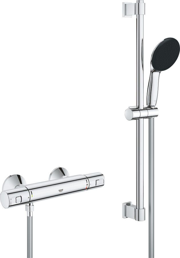 Grohe Precision Start Doucheset thermostatische douchekraan met glijstangset 60cm ronde handdouche 1 straalsoort gladde doucheslang chroom 34597001