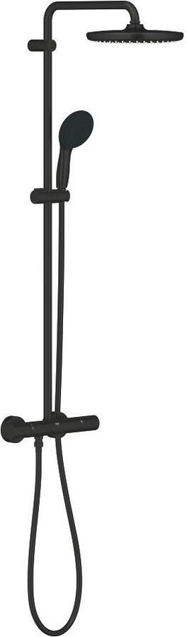 GROHE Tempesta doucheysteem m. douchethermostaat aquadimmer hoofddouche 25cm HOH=15cm handdouche 10cm m. 2 straalsoorten mat zwart 266702431