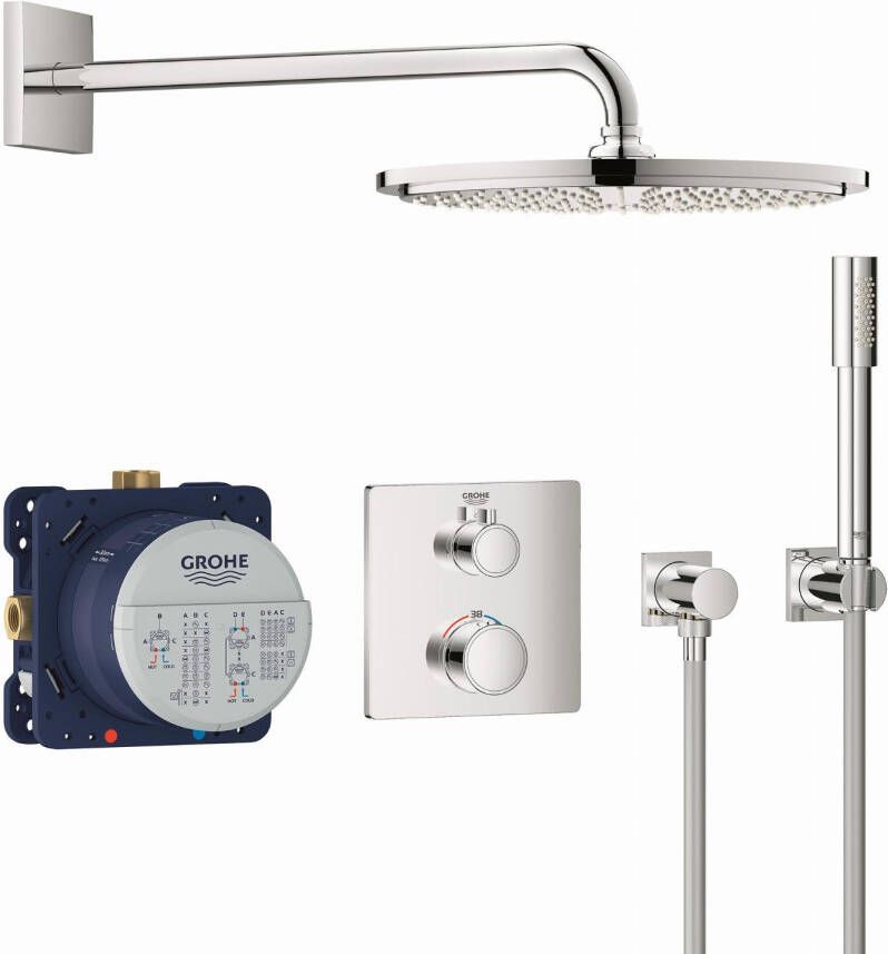 GROHE Grohtherm Inbouwdoucheset inbouw + afbouw vierkant wand tweegreeps Sena handdouche Cosmopolitan 310 regendouche chroom