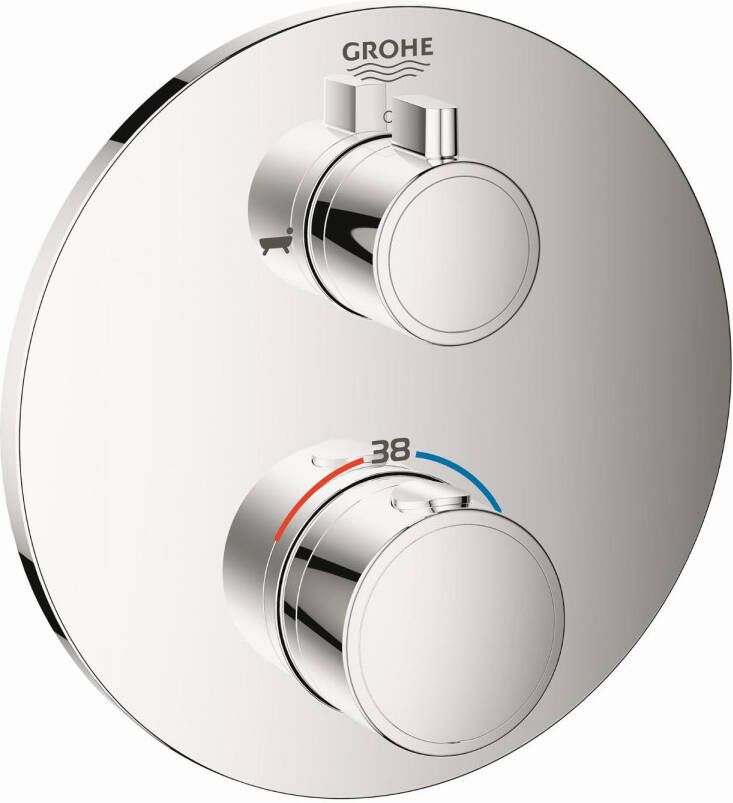 GROHE Grohtherm opbouwdeel (douche + baduitloop) thermostatisch rond wand tweegreeps met 2x omstelinrichting chroom