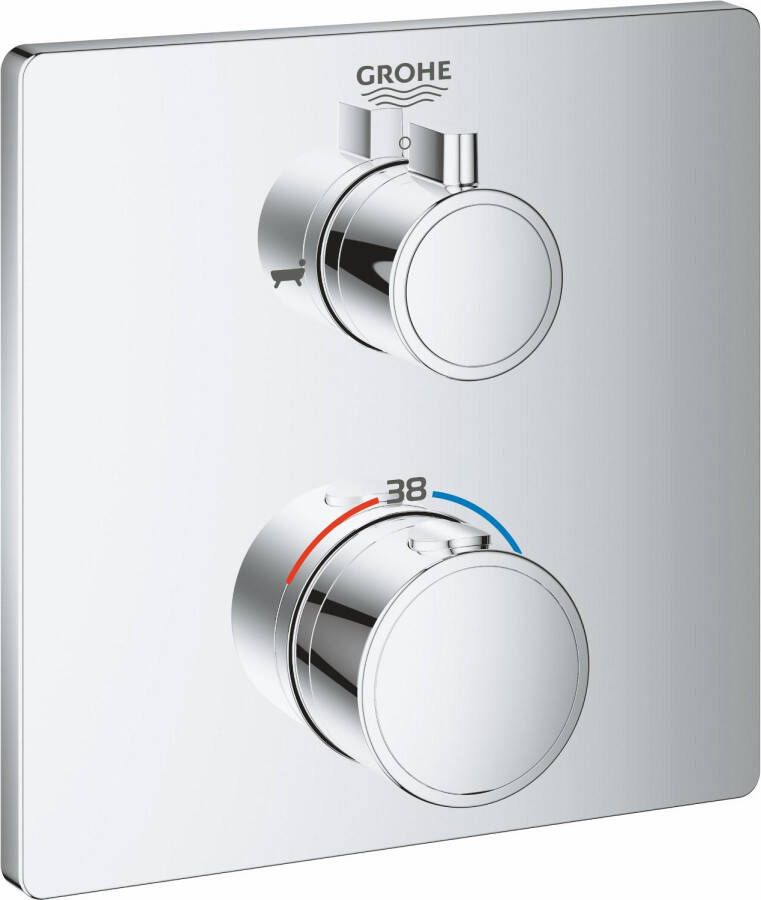 GROHE Grohtherm opbouwdeel (douche + baduitloop) thermostatisch vierkant wand tweegreeps met 2x omstelinrichting chroom