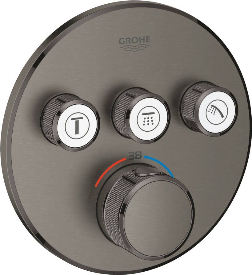 GROHE Grohtherm SmartControl afbouwdeel thermostatische mengkraan met 3-weg omstelling rond met QuickFix hard graphite geborsteld