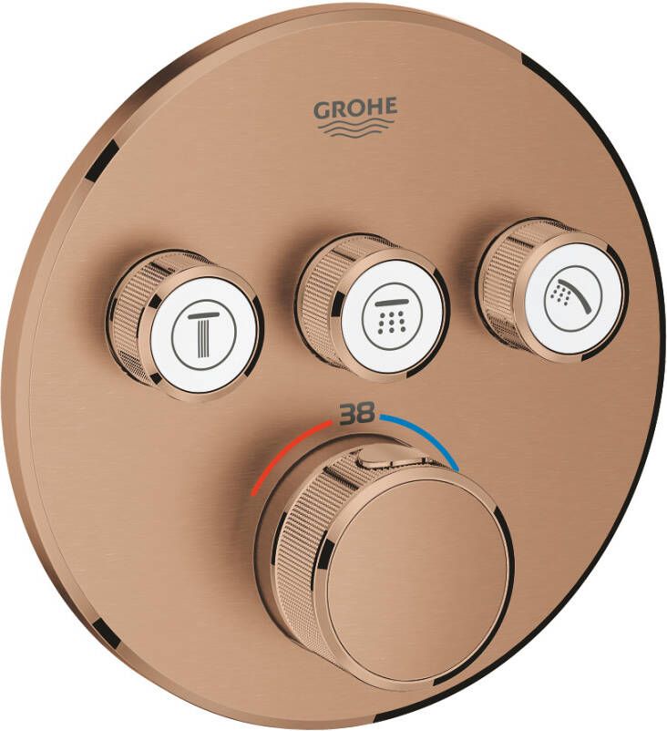 Grohe Grohtherm SmartControl inbouwkraan thermostatisch met omstel voor 3 functies rond warm sunset geborsteld 29121DL0