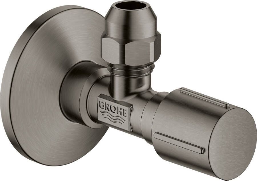 GROHE Hoekstopkraan haaks eengreeps 1 2"x 3 8"(knelkoppeling ) hard graphite geborsteld