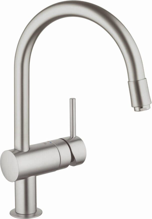 GROHE Minta Keukenmengkraan eengreeps mousseur uittrekbaar 360mm hoogte 209mm voorsprong C-uitloop draaibaar supersteel