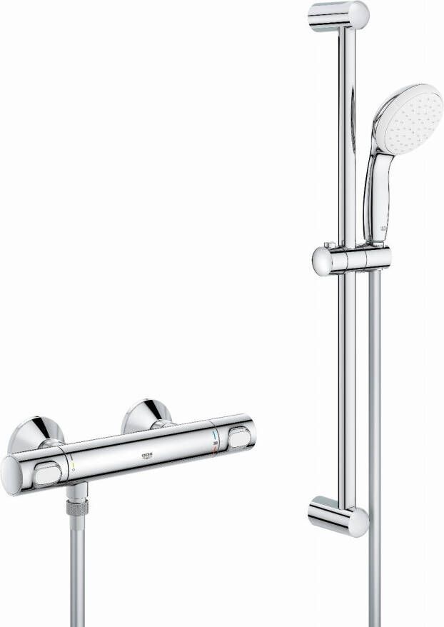 Grohe Grohtherm 500 thermostatische opbouw douchemengkraan met glijstang en handdouche Chroom 34796000