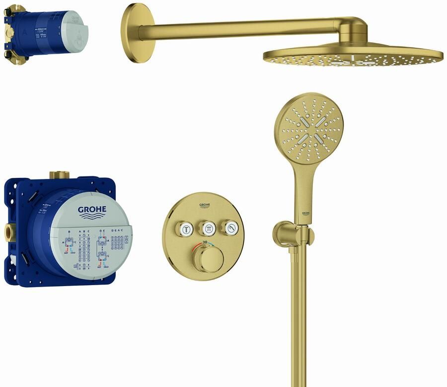 GROHE PROFESSIONAL Grohe Grohtherm SmartControl comfortset m. afbouwdeel rond v. inb. douchekraan therm. + SmartBox m. hoofddouche 310 en handdouche brushed cool sunrise 34863GN0