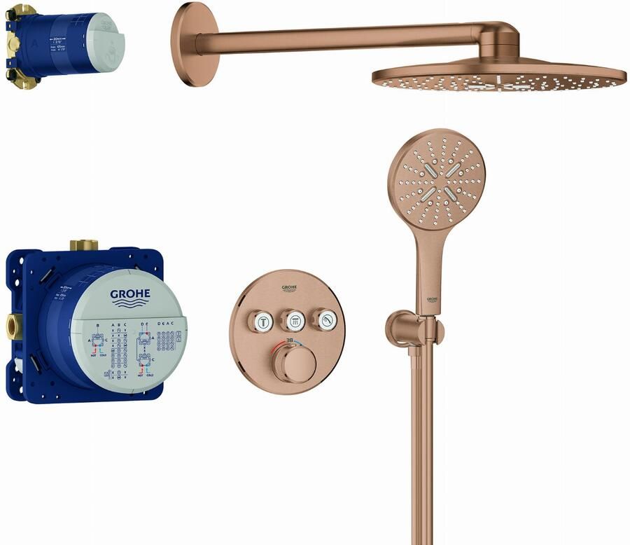 GROHE PROFESSIONAL Grohe Grohtherm SmartControl comfortset m. afbouwdeel rond v. inb. douchekraan therm. + SmartBox m. hoofddouche 310 en handdouche brushed warm sunset 34863DL0 - Foto 2