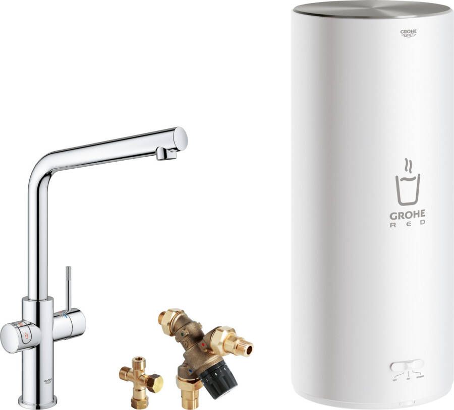 GROHE Red New Duo Keukenmengkraan eengreeps 7 liter boiler 378mm hoogte 221mm voorsprong L-uitloop draaibaar chroom