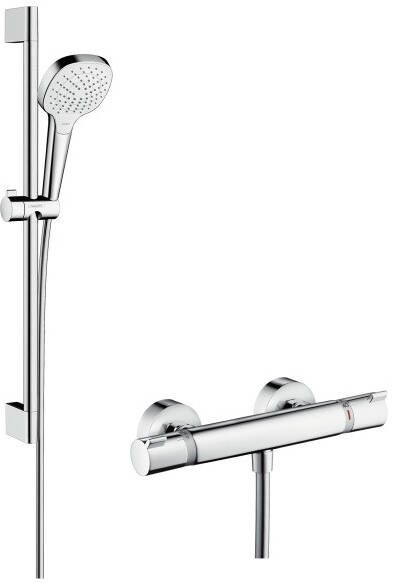 Hansgrohe Croma Select E Doucheset glijstangset croma select e vario handdouche 65cm Ecostat Comfort douchekraan thermostatisch wit chroom 27081400