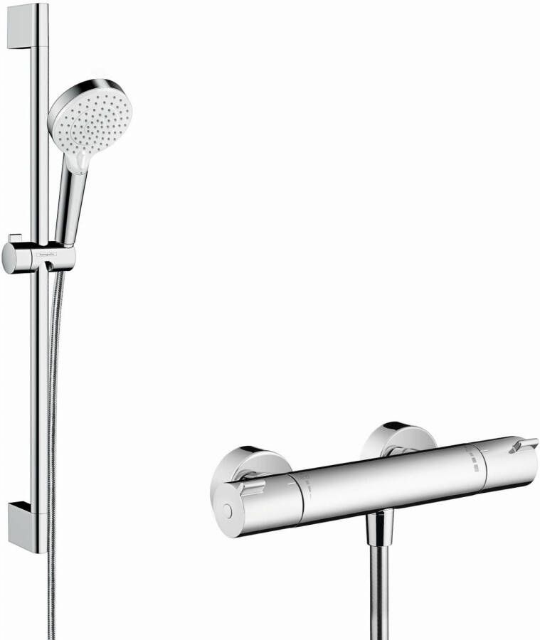 HANS GROHE Hansgrohe Crometta Vario Ecostat 1001 CL Douchecombinatie 650mm glijstang handdouche thermostaat slang chroom wit