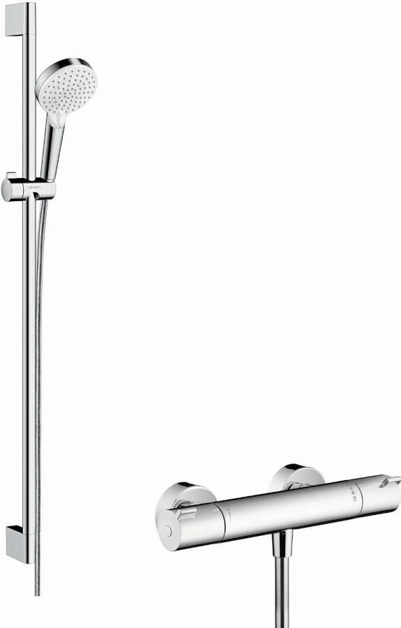 HANS GROHE Hansgrohe Crometta Vario Ecostat 1001 CL Douchecombinatie 900mm glijstang handdouche thermostaat slang chroom wit - Foto 2