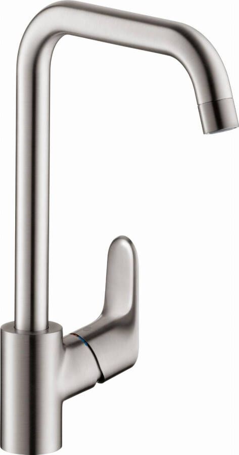 Hansgrohe Focus E2 keukenkraan met hoge draaibare uitloop instelbaar 110 150 en 360 RVS look 31820800