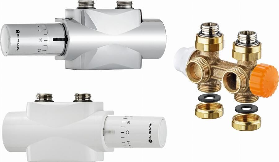 Imi heimeier Multilux Eclipse 2-pijps onderblokset m. Halo m. debietregeling recht en haaks R1 2 G3 4 HOH 50mm design-uitvoering chroom 969059800