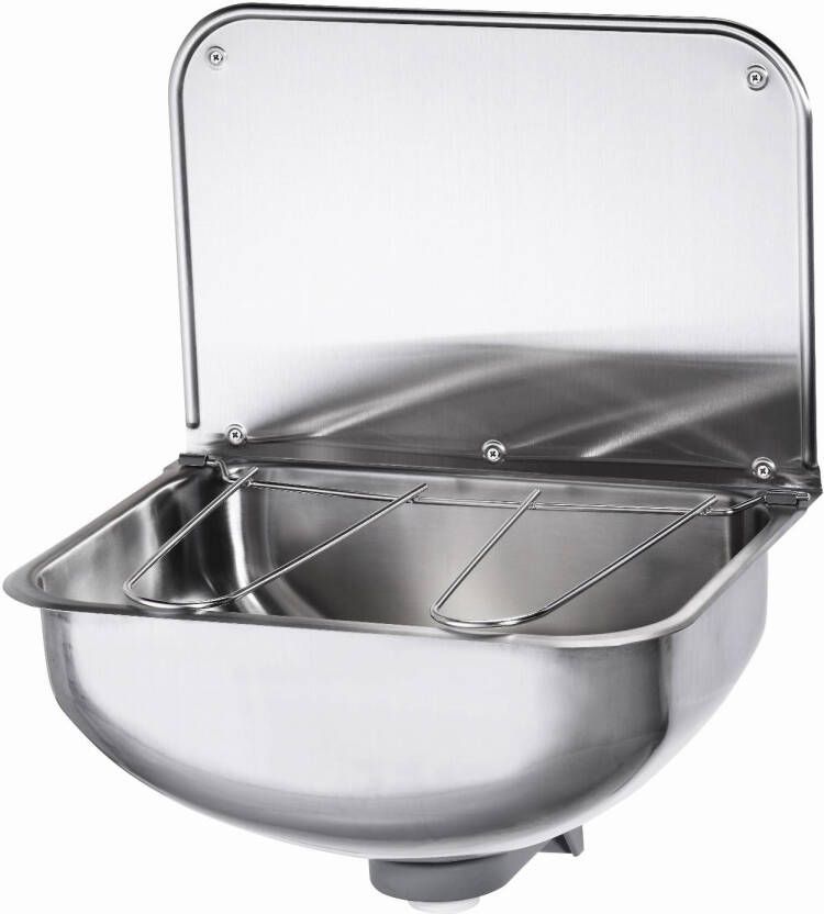 Intra E4431 uitstortgootsteen m. spatscherm 45x31cm m. opklapbaar emmerrooster en plug 1.5" RVS 1080121