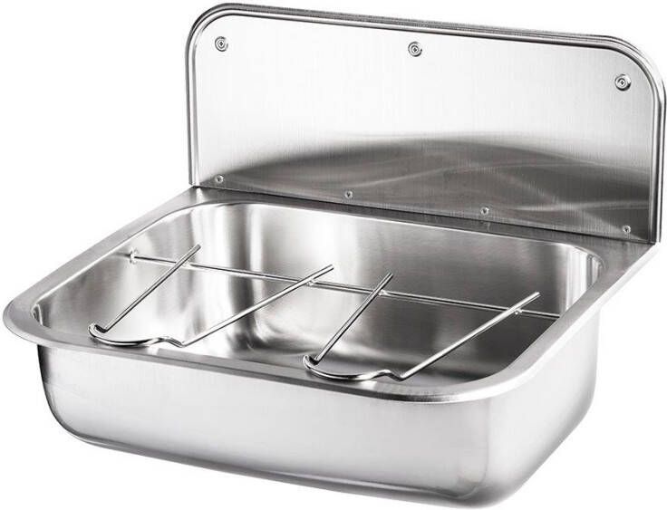 INTRA UXL RVS uitstortgootsteen diameter afvoerplug 75mm hxbxd 470x560x460mm met emmerrooster en spatscherm RVS