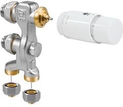 JAGA Aansluitset 12. Bestaande uit 2-pijps Pro-ventiel Recht (vloer) thermostaatkop type AW en koppelingen 16x2mm