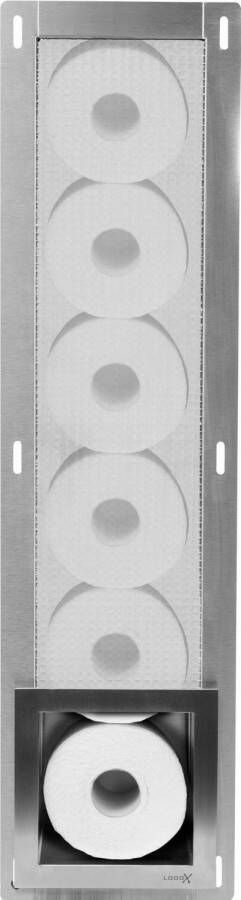 Looox Closed Inbouw Reserverolhouder 17.3x74x14cm 6 rollen RVS geborsteld cl1 - Foto 3