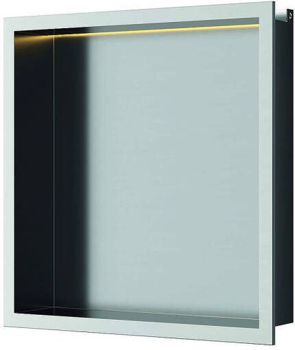 Luca Sanitair Inbouwnis 30x30x6 5cm in RVS met LED verlichting (3000 kelvin) en transformator IP67 geborsteld nikkel