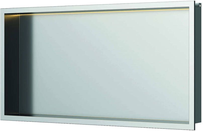 Luca Sanitair Inbouwnis 60x30x6 5cm in RVS met LED verlichting (3000 kelvin) en transformator IP67 Geborsteld nikkel