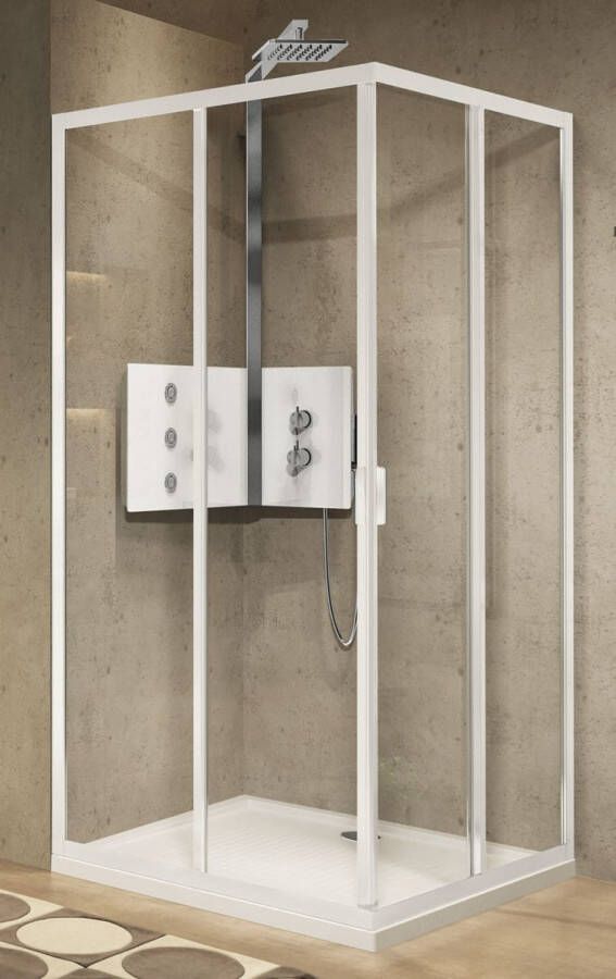NOVELLINI Lunes 2.0A Douchewand rechthoekig hoekinstap schuifdeur 1950 x 870mm (HxB) profiel mat chroom 4mm glas helder